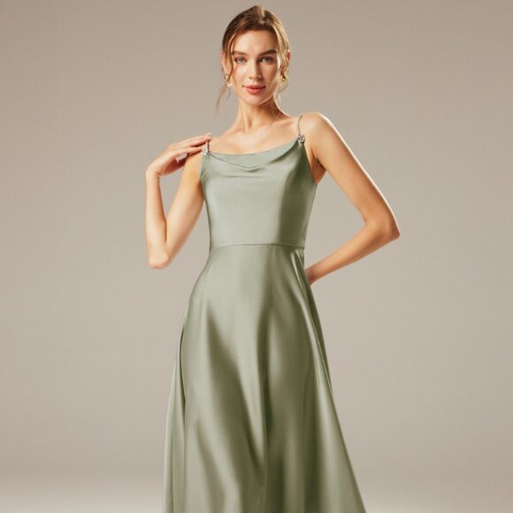 AW Marin Dress Size 8 in Fennel Seed Satin Charmeuse - Picture 2 of 3